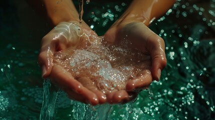 Close up woman hands washes under water