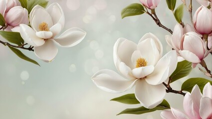 Delicate light spring floral background with magnolias.