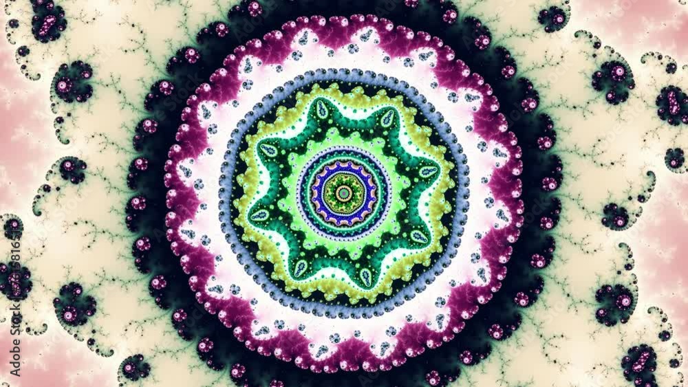 Wall mural 4k abstract multicolored motion graphics background. fractal sequence patterns 3d. for yoga or clubs
