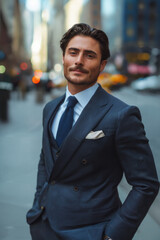 Businessman in New York City. The man who's a qualified professional in Wall Street. He is wearing a business suit. Align and communicate with his highly valued clients. Corporate Executive. CEO.