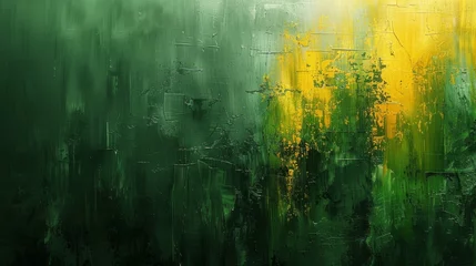 Rolgordijnen A modern abstract background. Golden brushstrokes on a textured background. Oil on canvas. Horses, green, gray, vintage wallpaper, posters, cards, murals, carpets, hangings, prints... © Zaleman