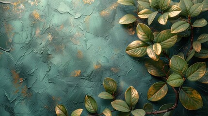 Abstract artistic background. Retro, nostalgic, golden brushstrokes. Textured background. Oil on canvas. Modern Art. Floral leaves, green, gray, posters, cards, murals, rugs, hangings, and prints. - obrazy, fototapety, plakaty
