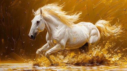 This abstract oil painting is a painting of gold, a horse, a wall piece of art, modern artwork...