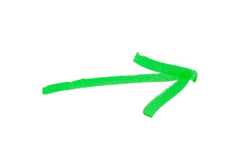 An arrow sign drawn with green marker on transparent background