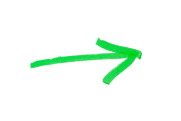 An arrow sign drawn with green marker on transparent background