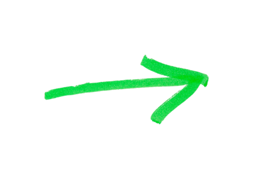 An arrow sign drawn with green marker on transparent background