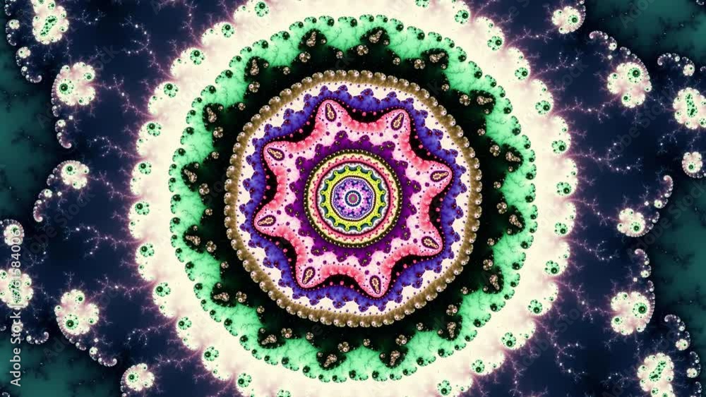 Wall mural 4k abstract multicolored motion graphics background. fractal sequence patterns 3d. for yoga or clubs