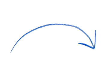 Arrow sign drawn with blue crayon pencil isolated on transparent background