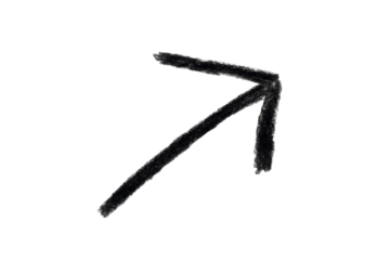 Arrow sign drawn with black crayon pencil isolated on transparent background	