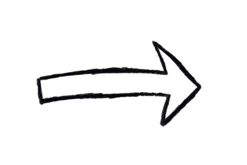 Arrow sign drawn with black crayon pencil isolated on transparent background	