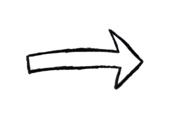 Arrow sign drawn with black crayon pencil isolated on transparent background	