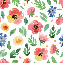 Spring flowers seamless pattern background. 
Watercolor style floral wallpaper vector.
vector art painting illustration flower pattern.