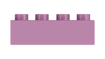 Mauve Block Isolated on a White Background. Close Up View of a Plastic Children Game Brick for Constructors, Front View. High Quality 3D Rendering with a Work Path. 8K Ultra HD, 7680x4320