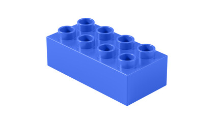 Royal Blue Plastic Lego Block Isolated on a White Background. Children Toy Brick, Perspective View. Close Up View of a Game Block for Constructors. 3D Rendering. 8K Ultra HD, 7680x4320, 300 dpi