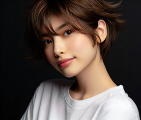 Naklejka premium 白いTシャツの美少女 