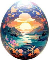 Happy Easter Egg with romantic nature picture, isolated, without background 001.eps