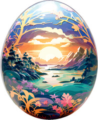 Happy Easter Egg with romantic nature picture, isolated, without background 002.eps