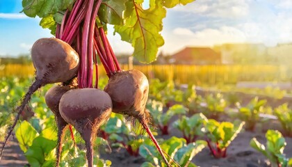  Beet harvest on the background of a vegetable garden. Agriculture, horticulture, vegetable  - 761586421