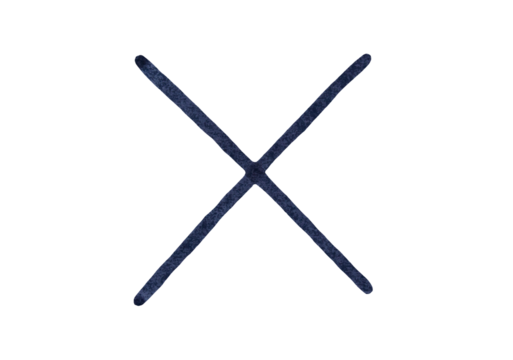 Hand drawn black x sign on transparent background