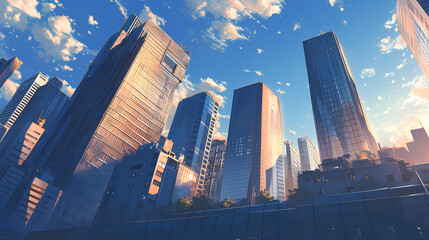 city view point of view, beautiful skyscrapers early morning - obrazy, fototapety, plakaty