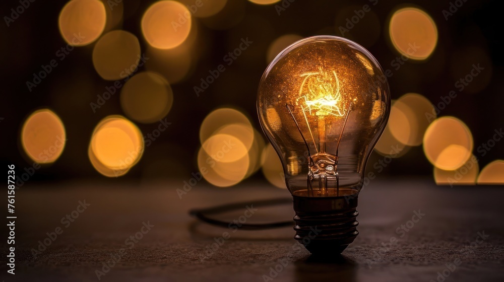 Poster illuminated light bulb on table generative ai