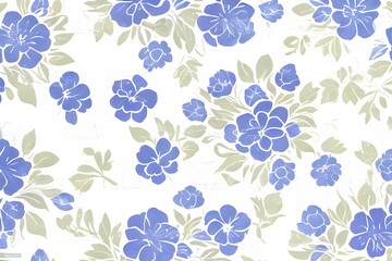 青い花と葉っぱの模様背景、包装紙、カップ、アパレルにも