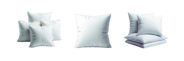  Set of white soft pillows, illustration, isolated over on transparent white background