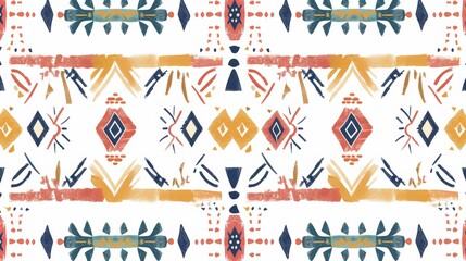 An arty boho seamless pattern with a geometric ethnic print on a colorful repeating background. Perfect for fabric, cloth designs, wallpapers, or wrappings. - obrazy, fototapety, plakaty