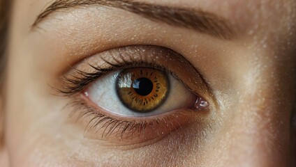 Close up of beautiful woman's brown eye. Macro shot with shallow depth of field