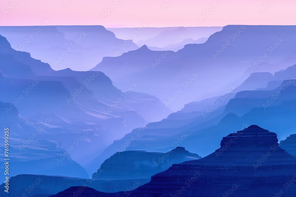 Poster misty canyon. surreal colorful landscape inspired by grand canyon. abstract colorful background imag