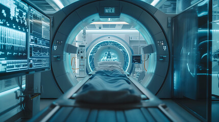 Advanced MRI or CT scan machine in hospital lab