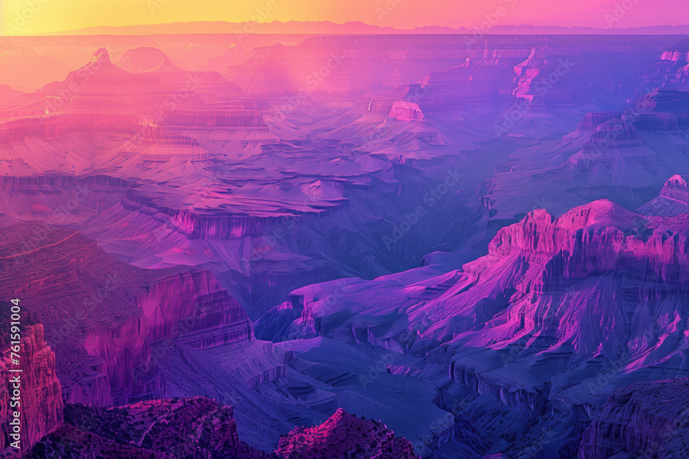 Poster misty canyon. surreal colorful landscape inspired by grand canyon. abstract colorful background imag