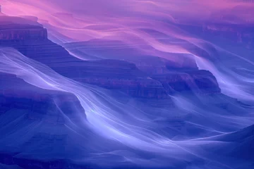 Gordijnen Misty Canyon. Surreal colorful landscape inspired by Grand Canyon. Abstract colorful background image. Created with Generative AI technology © Artem