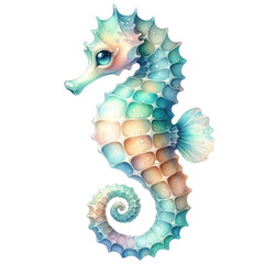 Seahorse Watercolor Illustration , Watercolor cute seahorse illustration on white background , adorable aquatic animals 