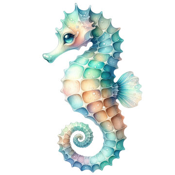 recommend clip art: Seahorse Watercolor Illustration , Watercolor cute seahorse illustration on white background , adorable aquatic animals 