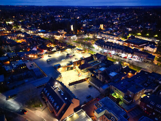 Fototapeta premium Aerial View of Illuminated Harpenden Town of England UK During Night
