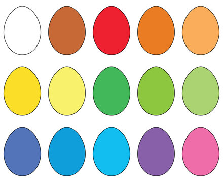 Easter egg colors - set of Easter colored eggs, vector illustration isolated on white