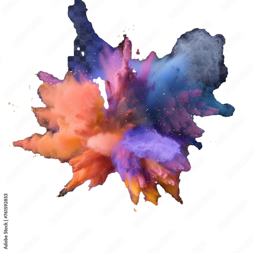 Poster realistic set of burst effect of colorful powder clouds isolated on transparent background. splash o