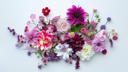 Obraz na płótnie Canvas Pink, Purple, White Summer Blooms Symmetrical Floral Display - Bird's Eye View