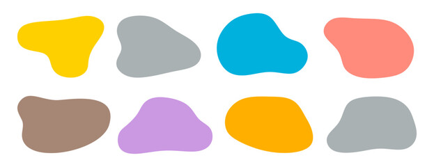 Set of liquid shapes of various forms and color. Minimal modern design, geometric graphic elements isolated on white background. Round abstract organic elements. Colored flat vector illustration