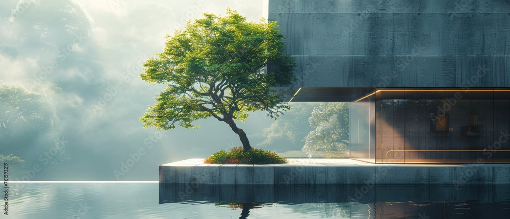 Aufkleber abstract modern architecture replaces trees in forests, big cities develop replacement concepts