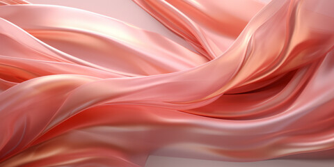 Shiny silk with some large fold waves into a fresh Peach and pink color background