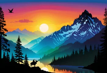 Raamstickers Silhouette Mountains Background, Silhouette, Mountains, Landscape, Nature, Hills, Range, Scenery, Outdoors, AI Generated © Say it with silence.