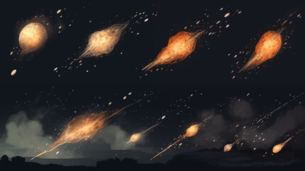 Set of flying meteors cut out - obrazy, fototapety, plakaty