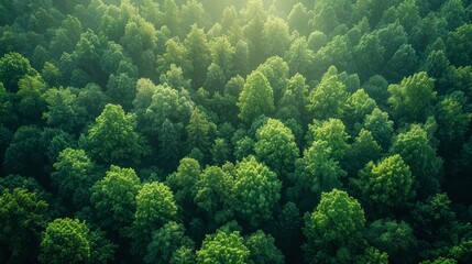 An aerial view of a green natural forest. Environmental concept. - obrazy, fototapety, plakaty