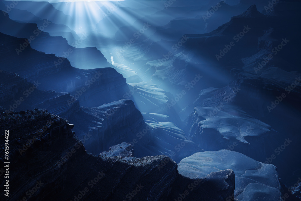 Poster misty canyon. surreal colorful landscape inspired by grand canyon. abstract colorful background imag