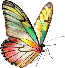 Vibrant colored butterfly with open wings, cut out transparent
