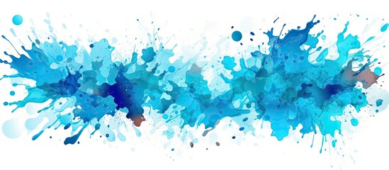 Electric blue watercolor splash on a white background, resembling a cumulus cloud in a natural landscape painting. The art paint forms a beautiful pattern in the shape of a rectangle - obrazy, fototapety, plakaty