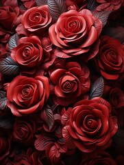 Close-up background of red roses with large buds, template greetings card banner For festive Valentine's day wishes and Women day, generative AI