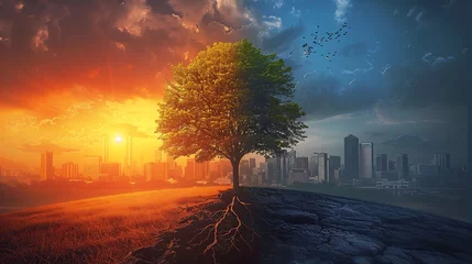 Fotobehang Meteorological Drought, global warming and climate change, green house effect, future concept © Wisarut Official